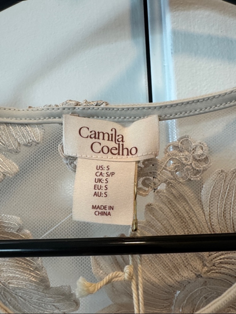Camila Coelho Silver/ Cream Floral Appliqué Mesh Crop Top - Picture 3 of 6